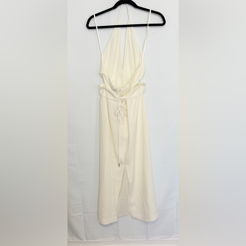 Halston Kailey Halter White V-Neck Backless Cutout Midi Dress Sleevless NWT | 8 - Picture 8 of 10